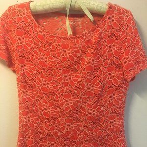 Orange Floral Lace Design Shirt and Skirt